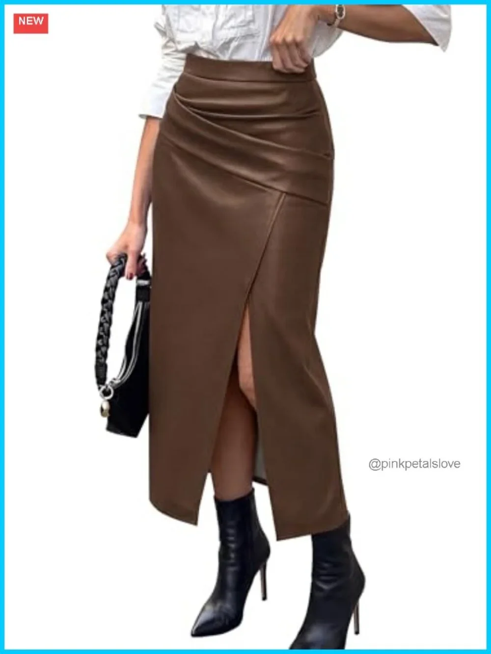 Faux Leather Long Skirt High Waisted Pencil Work Office